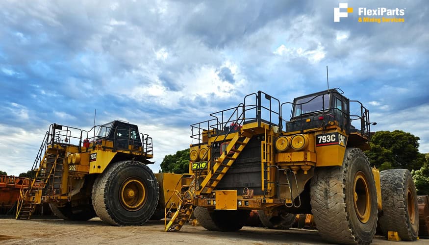 Cat 793C off-highway trucks for mining and construction, ideal for heavy-duty hauling and earthmovin.