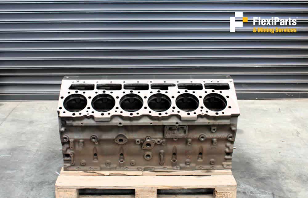Rebuilt C27 engine cylinder block for automotive repair and performance upgrades.
